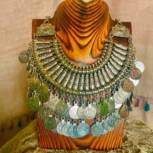 Kuchi style ATS mixed metal bib necklace